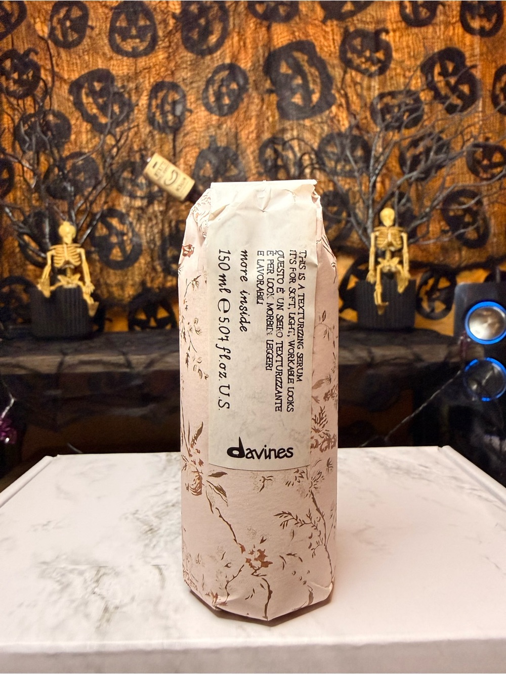 Davines Beige & Brown Patterned Body Oil Bottle